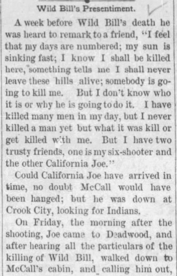 Jack McCall Wild Bill newspaper clipping