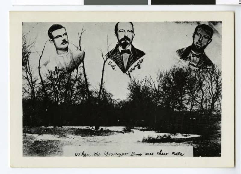 postcard celebrating the capture of the Younger brothers