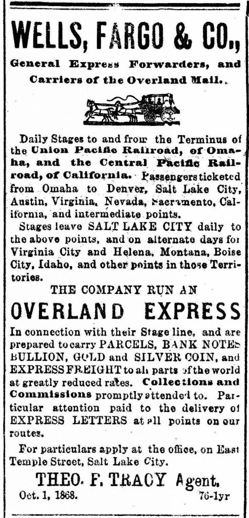 Wells, Fargo & Co. Display Ad 1868
